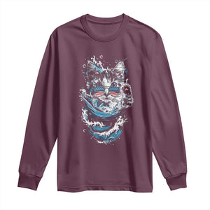 Blue Wave Cat Ladies For Kamala Harris Long Sleeve Shirt TS10 Maroon Print Your Wear