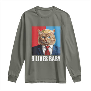 Cat Trump 2024 Long Sleeve Shirt 9 Lives Baby TS10 Military Green Print Your Wear