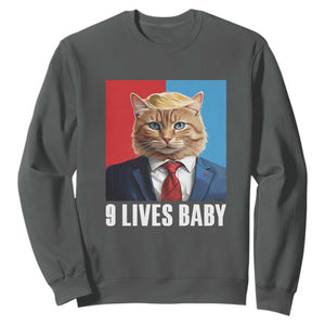 Cat Trump 2024 Sweatshirt 9 Lives Baby TS10 Dark Heather Print Your Wear