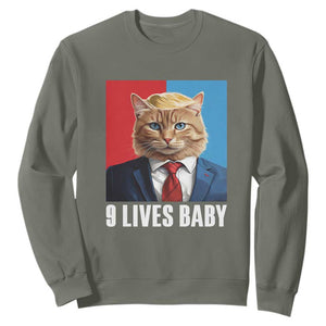 Cat Trump 2024 Sweatshirt 9 Lives Baby TS10 Military Green Print Your Wear