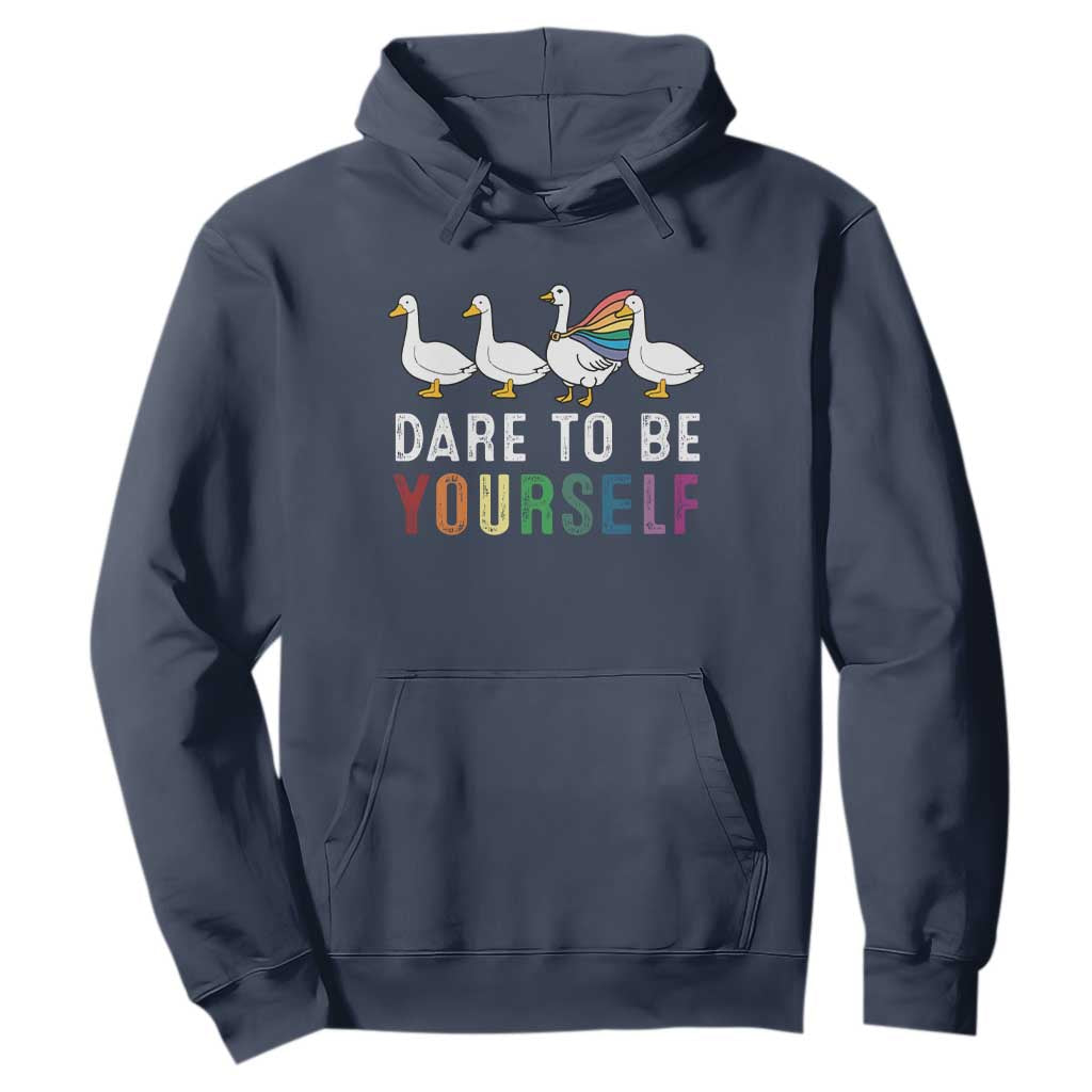 Rainbow Goose Dare to Be Yourself LGBTQ Pride Hoodie TS10 Navy Print Your Wear