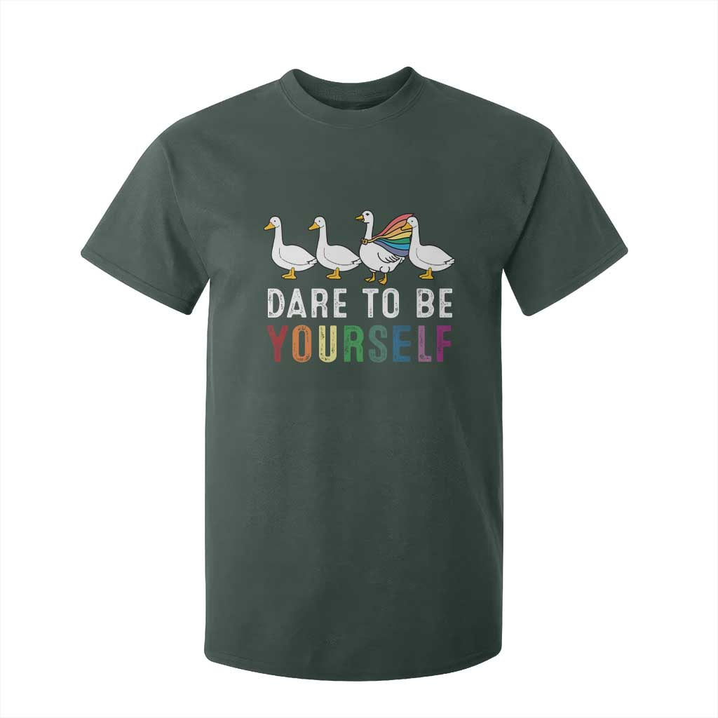 Rainbow Goose Dare to Be Yourself LGBTQ Pride T Shirt For Kid TS10 Dark Forest Green Print Your Wear