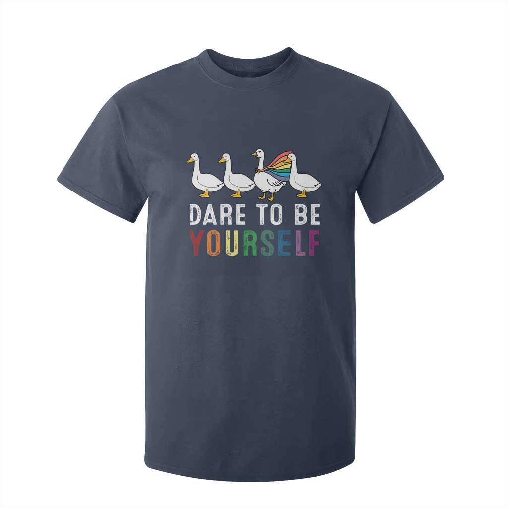 Rainbow Goose Dare to Be Yourself LGBTQ Pride T Shirt For Kid TS10 Navy Print Your Wear