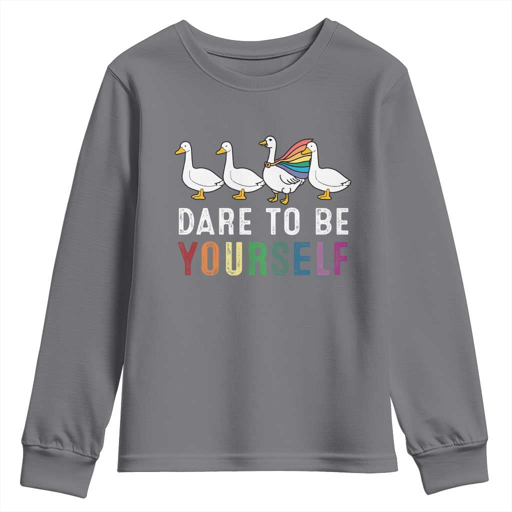 Rainbow Goose Dare to Be Yourself LGBTQ Pride Youth Sweatshirt TS10 Charcoal Print Your Wear