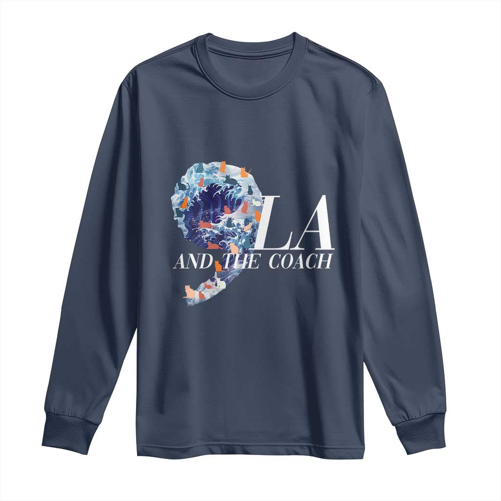 Harris Walz 2024 Long Sleeve Shirt Comma La And The Coach Blue Wave TS10 Navy Print Your Wear