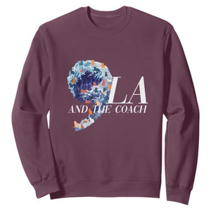 Harris Walz 2024 Sweatshirt Comma La And The Coach Blue Wave TS10 Maroon Print Your Wear