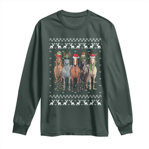 Horse Christmas Long Sleeve Shirt Western Cowboy Cowgirl Howdy Country Ugly Xmas TS10 Dark Forest Green Print Your Wear