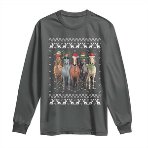 Horse Christmas Long Sleeve Shirt Western Cowboy Cowgirl Howdy Country Ugly Xmas TS10 Dark Heather Print Your Wear