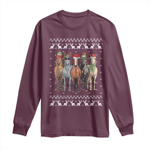 Horse Christmas Long Sleeve Shirt Western Cowboy Cowgirl Howdy Country Ugly Xmas TS10 Maroon Print Your Wear