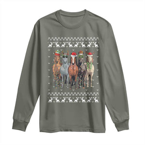 Horse Christmas Long Sleeve Shirt Western Cowboy Cowgirl Howdy Country Ugly Xmas TS10 Military Green Print Your Wear