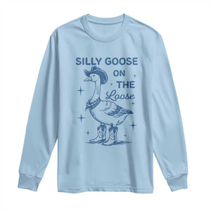 Retro Silly Goose On The Loose Long Sleeve Shirt 90s Aesthetic Funny Cowgirl Western TS10 Light Blue Print Your Wear