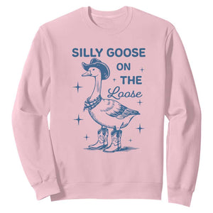 Retro Silly Goose On The Loose Sweatshirt 90s Aesthetic Funny Cowgirl Western TS10 Light Pink Print Your Wear