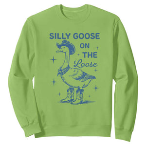 Retro Silly Goose On The Loose Sweatshirt 90s Aesthetic Funny Cowgirl Western TS10 Lime Print Your Wear