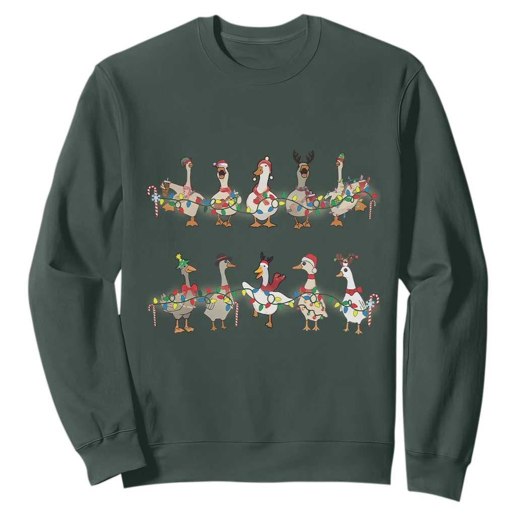 Goose Christmas Sweatshirt Funny Xmas Lights TS10 Dark Forest Green Print Your Wear