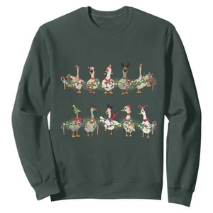 Goose Christmas Sweatshirt Funny Xmas Lights TS10 Dark Forest Green Print Your Wear