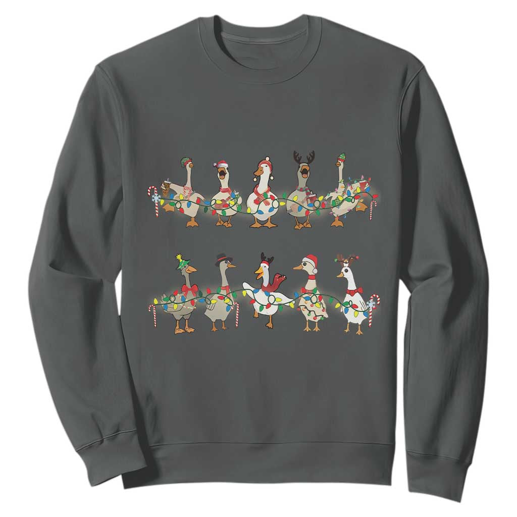 Goose Christmas Sweatshirt Funny Xmas Lights TS10 Dark Heather Print Your Wear