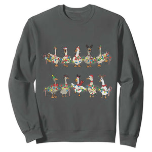 Goose Christmas Sweatshirt Funny Xmas Lights TS10 Dark Heather Print Your Wear