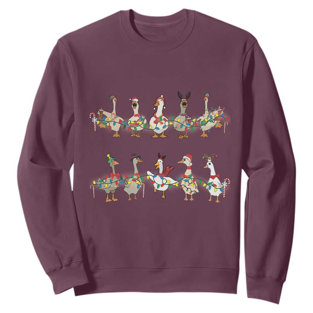 Goose Christmas Sweatshirt Funny Xmas Lights TS10 Maroon Print Your Wear