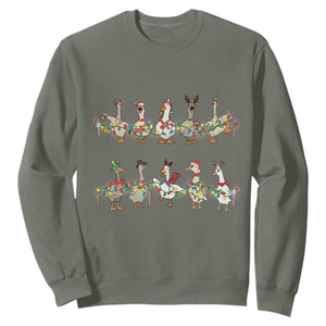 Goose Christmas Sweatshirt Funny Xmas Lights TS10 Military Green Print Your Wear