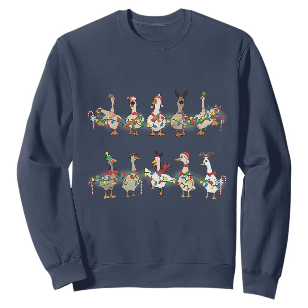 Goose Christmas Sweatshirt Funny Xmas Lights TS10 Navy Print Your Wear