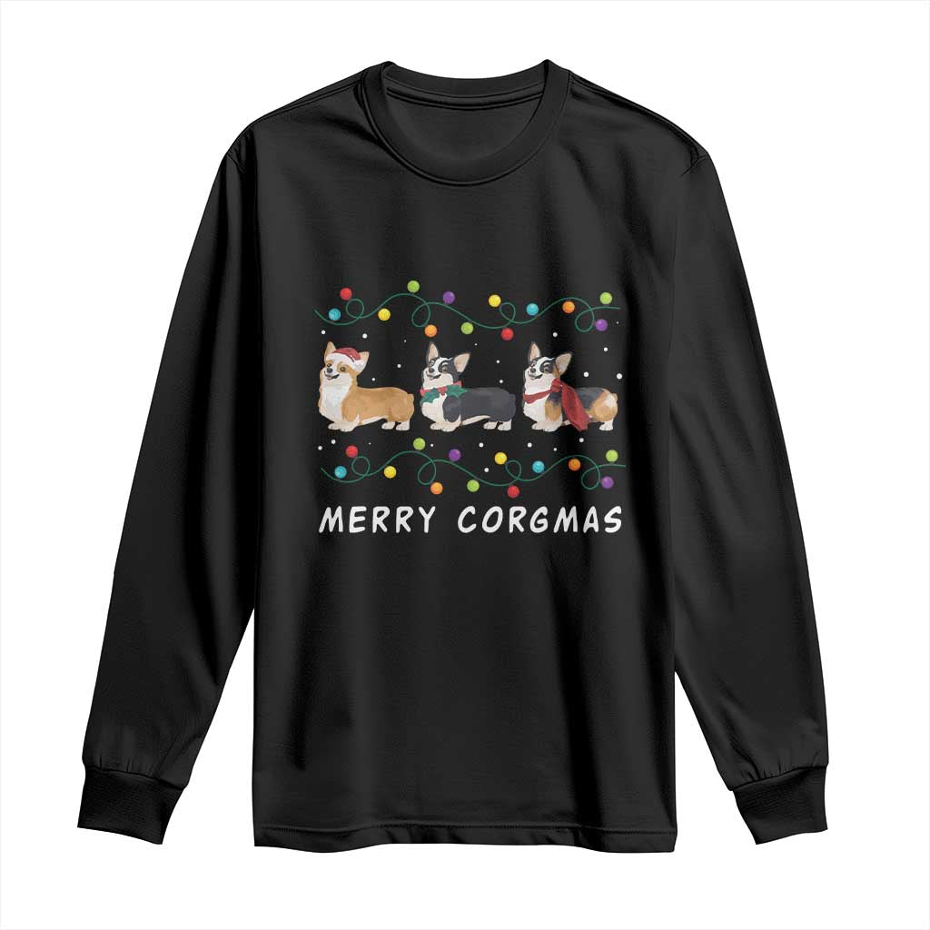 Corgi Dog Christmas Long Sleeve Shirt Merry Corgmas Santa Tree Lights Xmas Dog Mom Ugly TS10 Black Print Your Wear