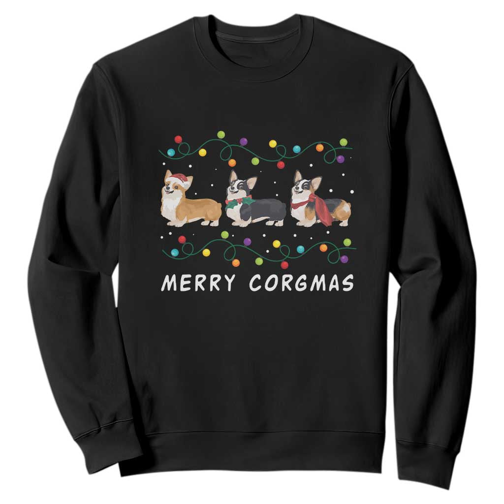 Corgi Dog Christmas Sweatshirt Merry Corgmas Santa Tree Lights Xmas Dog Mom Ugly TS10 Black Print Your Wear