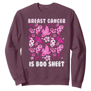 In October We Wear Pink Sweatshirt Ghost Breast Cancer Is Boo Sheet TS10 Maroon Print Your Wear