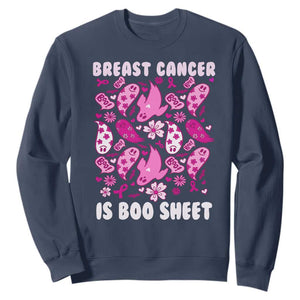 In October We Wear Pink Sweatshirt Ghost Breast Cancer Is Boo Sheet TS10 Navy Print Your Wear