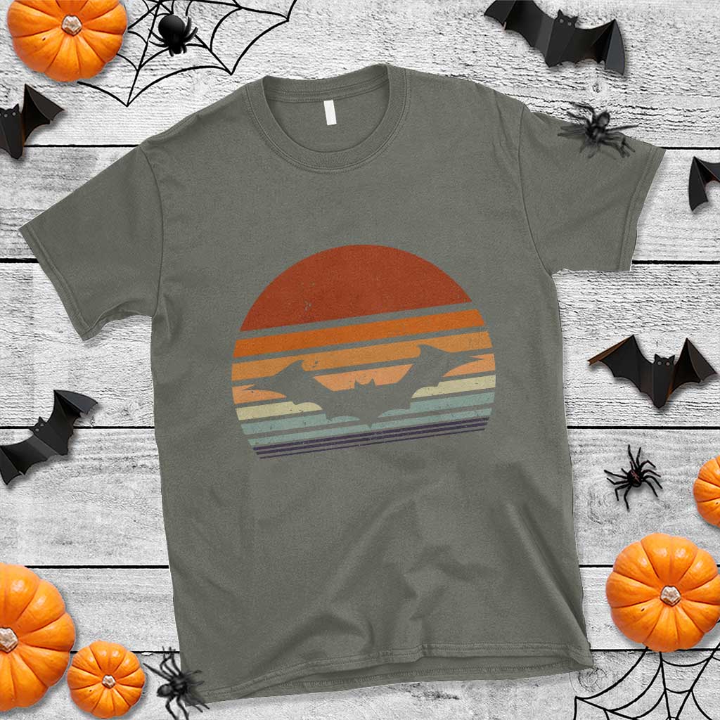 Vintage Retro Fall Halloween Bat T Shirt TS10 Military Green Print Your Wear
