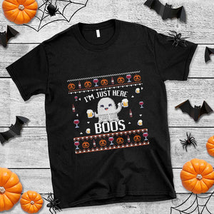 Im Just Here for the Boos Funny Gift Halloween Ghost with Beer T Shirt Ugly Halloween Sweater TS10 Black Print Your Wear