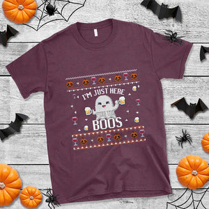 Im Just Here for the Boos Funny Gift Halloween Ghost with Beer T Shirt Ugly Halloween Sweater TS10 Maroon Print Your Wear