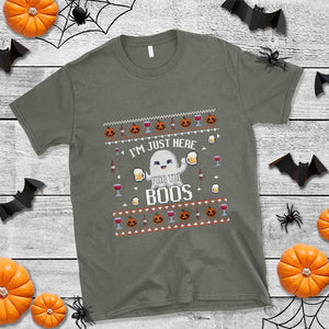 Im Just Here for the Boos Funny Gift Halloween Ghost with Beer T Shirt Ugly Halloween Sweater TS10 Military Green Print Your Wear