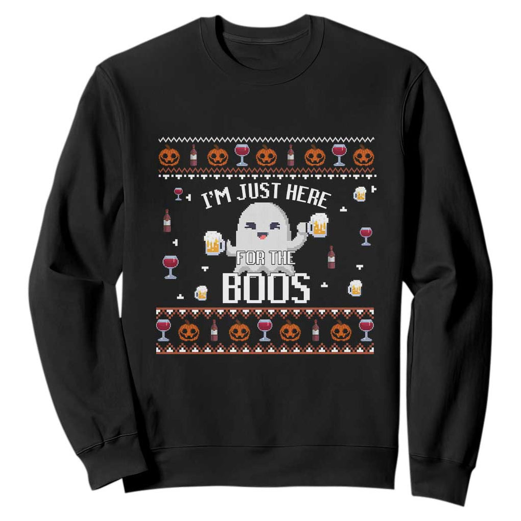 Im Just Here for the Boos Funny Gift Halloween Ghost with Beer Sweatshirt Ugly Halloween Sweater TS10 Black Print Your Wear