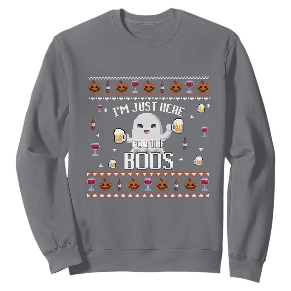Im Just Here for the Boos Funny Gift Halloween Ghost with Beer Sweatshirt Ugly Halloween Sweater TS10 Charcoal Print Your Wear