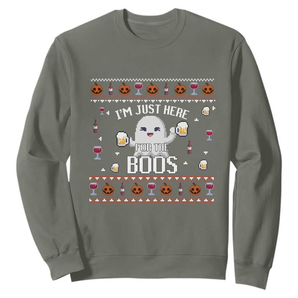 Im Just Here for the Boos Funny Gift Halloween Ghost with Beer Sweatshirt Ugly Halloween Sweater TS10 Military Green Print Your Wear