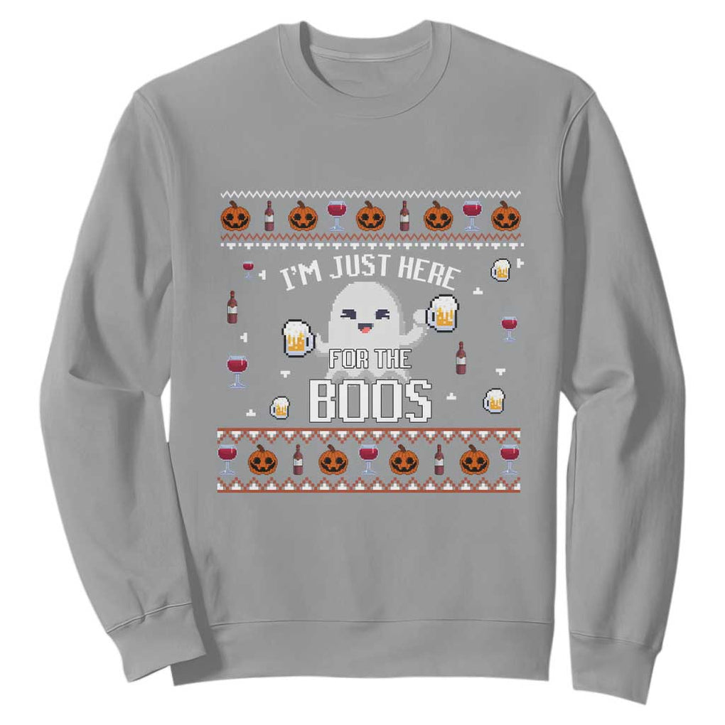 Im Just Here for the Boos Funny Gift Halloween Ghost with Beer Sweatshirt Ugly Halloween Sweater TS10 Sport Gray Print Your Wear