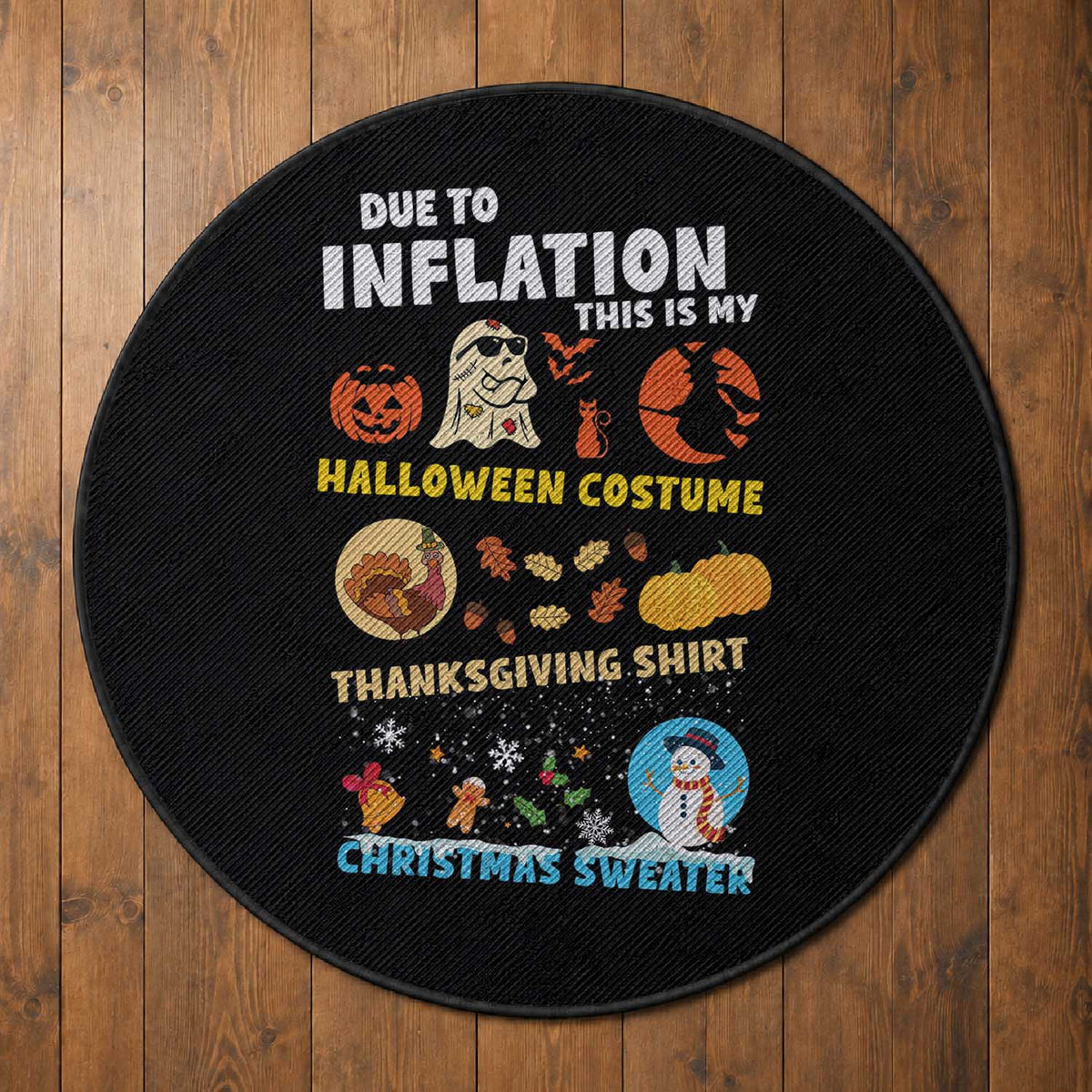 Happy Hallothanksmas Round Rug My Spooky Halloween Thanksgiving Ugly Christmas Costume
