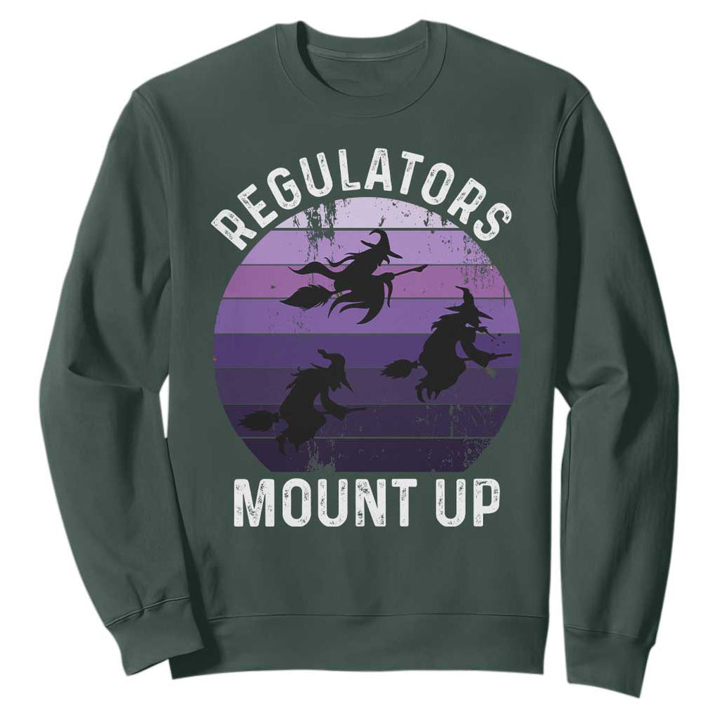 Funny Halloween Witch Sweatshirt Regulators Mount UpWitchy Vibes TS10 Dark Forest Green Print Your Wear