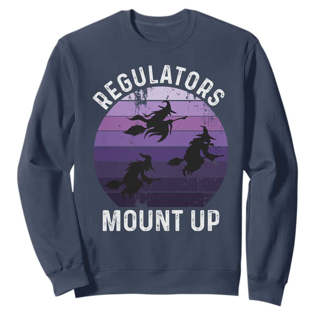 Funny Halloween Witch Sweatshirt Regulators Mount UpWitchy Vibes TS10 Navy Print Your Wear