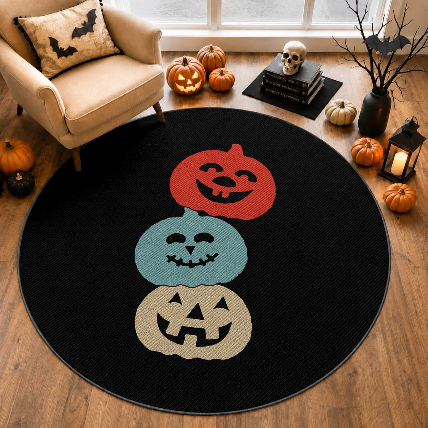 Vintage Halloween Pumpkin Funny Retro Gift Round Rug Cute Spooky Season Clothing