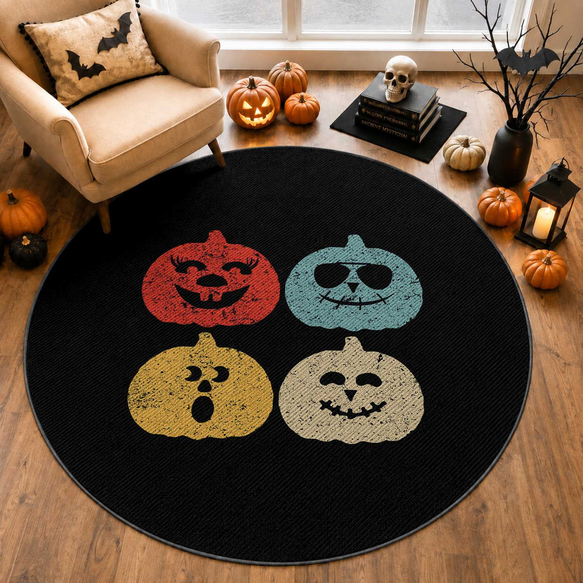 Retro Vintage Halloween Pumpkin Funny Gift Round Rug