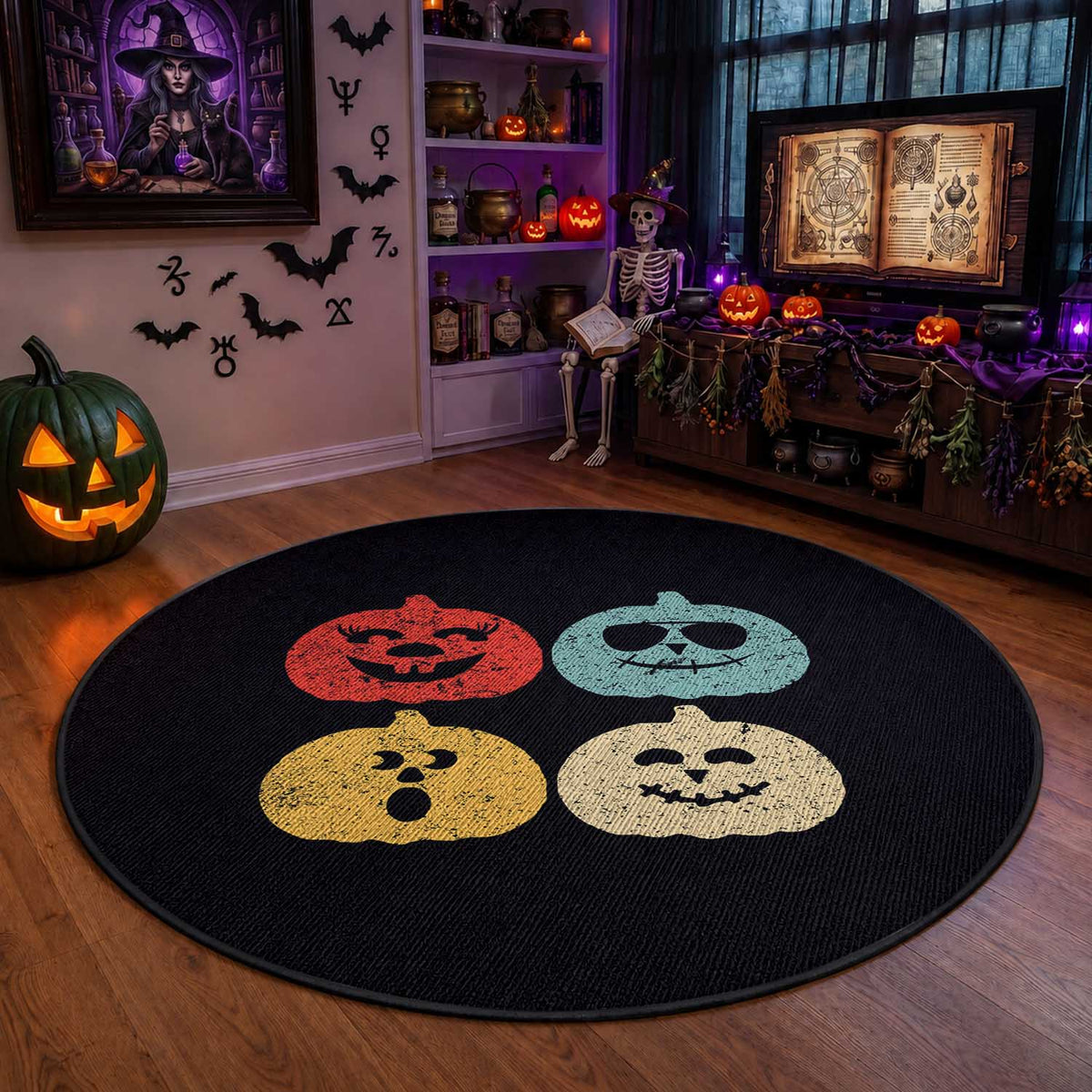 Retro Vintage Halloween Pumpkin Funny Gift Round Rug