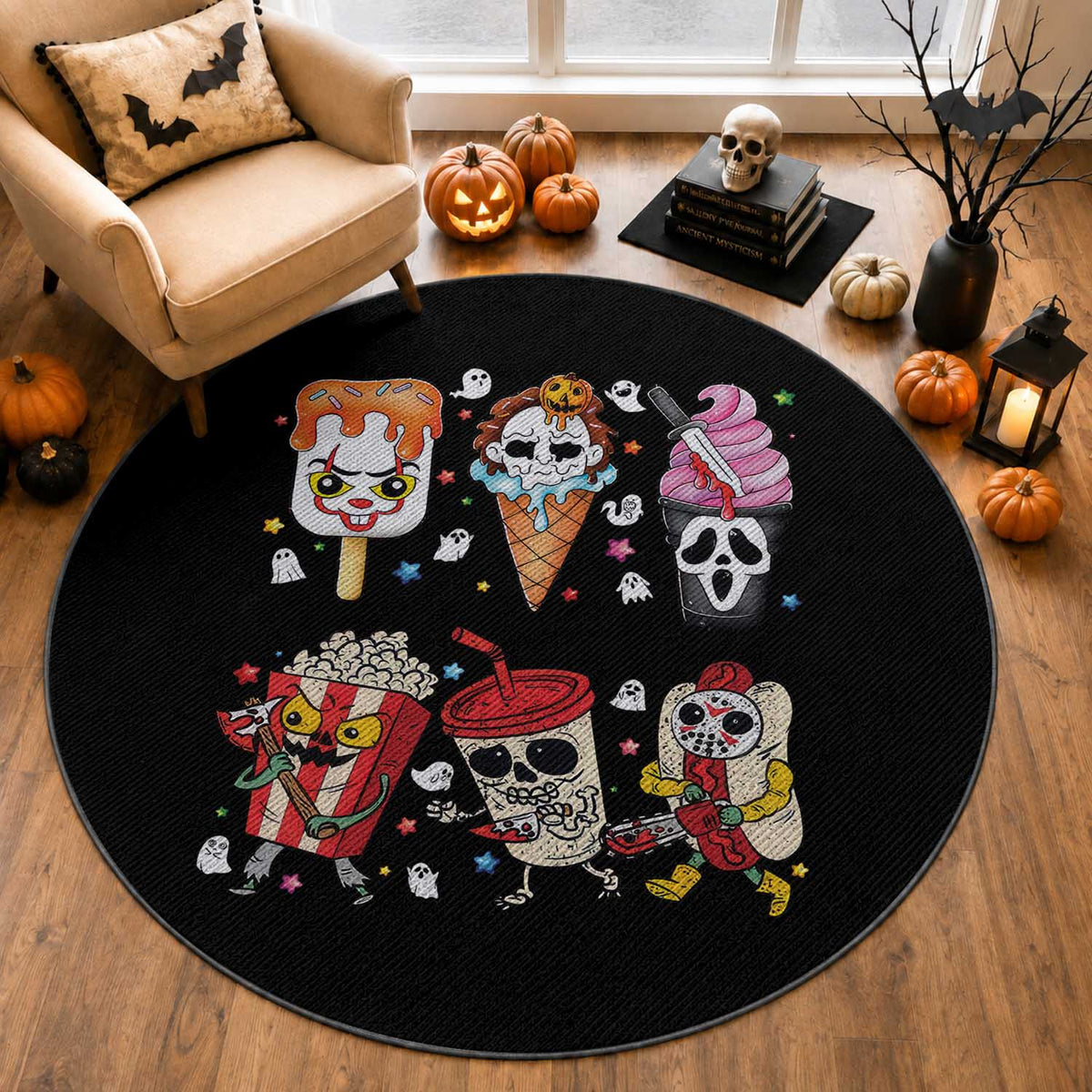 Horror Movie Summer Popsicle Halloween Ice Cream Summerween Round Rug