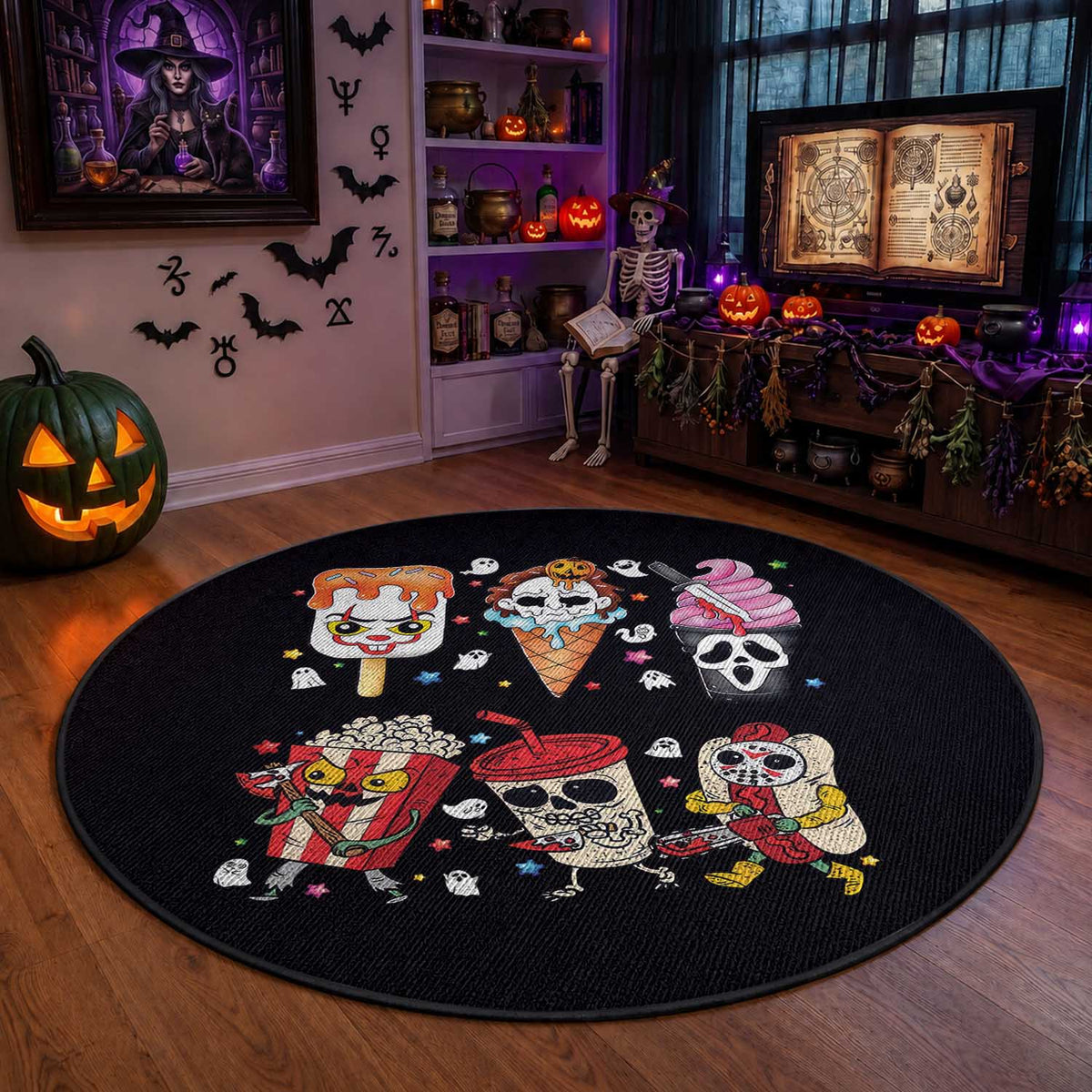 Horror Movie Summer Popsicle Halloween Ice Cream Summerween Round Rug