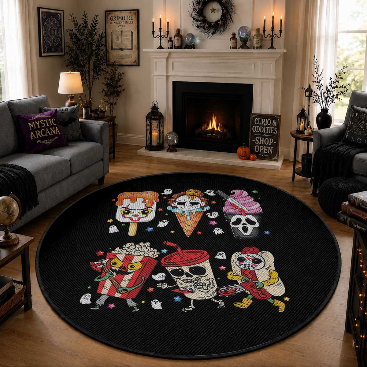 Horror Movie Summer Popsicle Halloween Ice Cream Summerween Round Rug