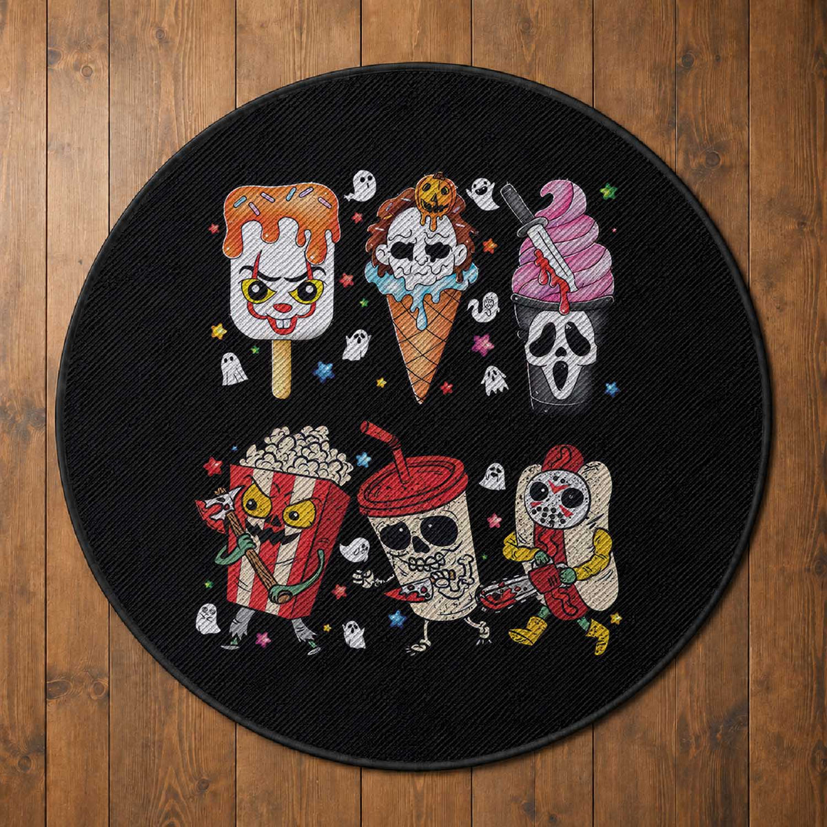 Horror Movie Summer Popsicle Halloween Ice Cream Summerween Round Rug