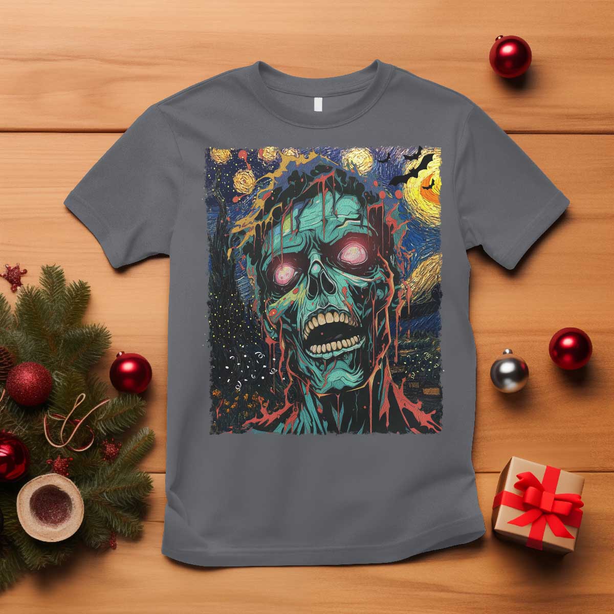 Horror Halloween Skull T Shirt Van Gogh Starry Night TS10 Charcoal Print Your Wear