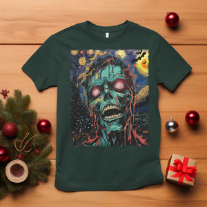 Horror Halloween Skull T Shirt Van Gogh Starry Night TS10 Dark Forest Green Print Your Wear