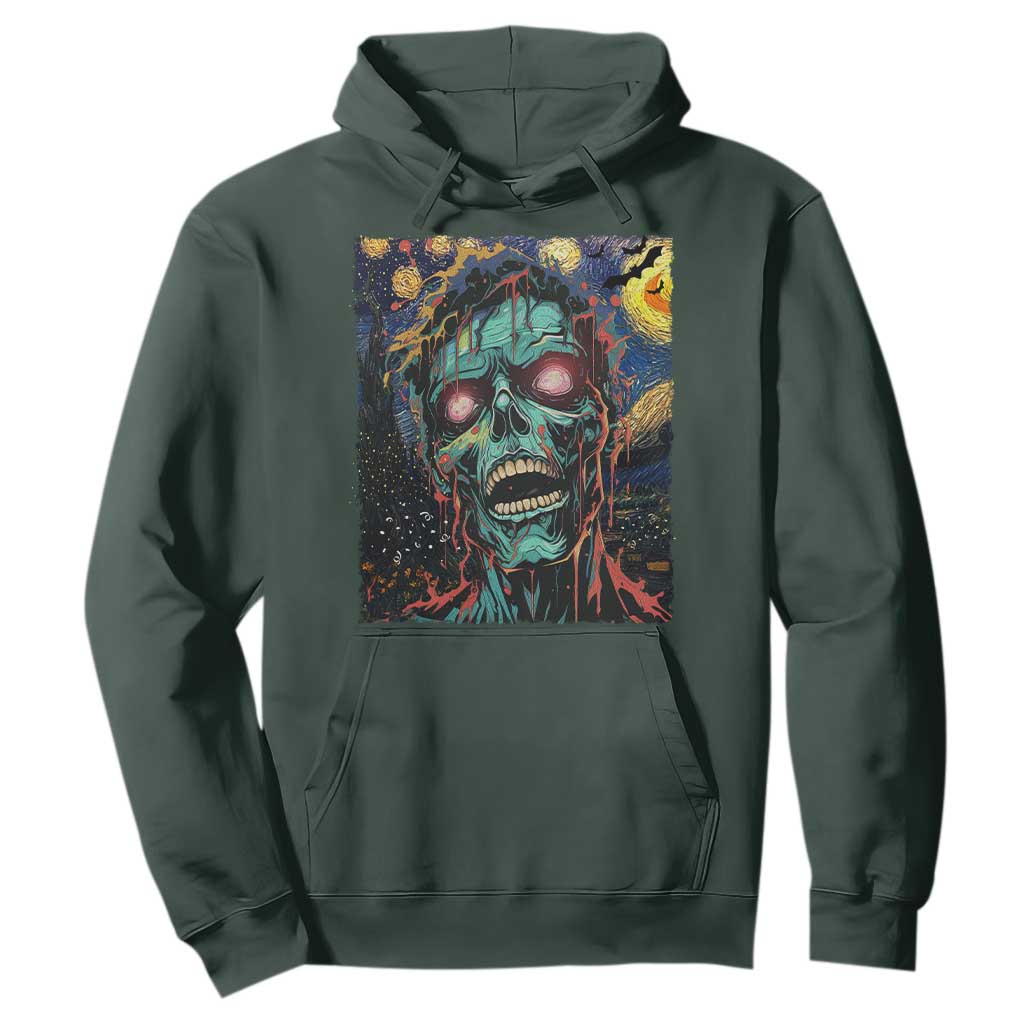 Horror Halloween Skull Hoodie Van Gogh Starry Night TS10 Dark Forest Green Print Your Wear