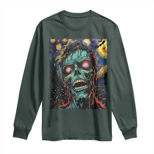 Horror Halloween Skull Long Sleeve Shirt Van Gogh Starry Night TS10 Dark Forest Green Print Your Wear